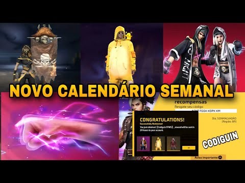 NOVO CALENDÁRIO SEMANAL FREE FIRE ! BANDEIRÃO, CODIGUIN, PUNHO DE VOLTA, NOVOS EVENTOS, NOVOS ITENS