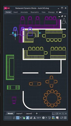 Restaurant Furnitures Dynamic Blocks - AutoCAD Tutorial
