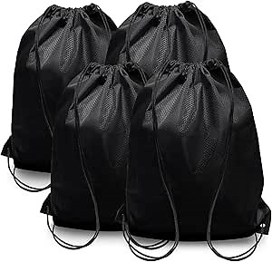 HIIXHC 4-Pack Black Drawstring Backpacks, Cinch Bag, Lightweight & Washable Sackpack, Perfect for Gym, Sports, Travel - Men & Women,X-Large 22.4"x17.5" (4, Black)