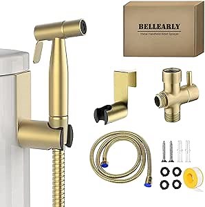 Handheld Bidet Sprayer Attachment for Toilet, Jet Sprayer Kit for Feminine Wash and Baby Diaper Cloth, Adjustable Water Pressure Control, Easy to Install, Gold, BELLEARLY