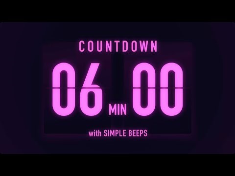 6 Minute Countdown Timer ⏳ Flip Clock with Low Beeps Every 5 Minutes 🟣
