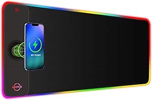 RGB LED Mouse Pad with 15W Wireless Charger Gaming Mouse Pad with 10 Light Modes, Extra Large Mousepad Non-Slip Rubber Base Computer Keyboard Mat for Men