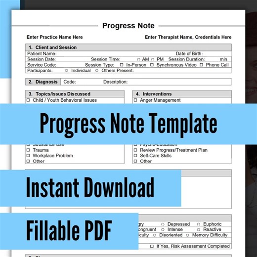 Progress Note Template for Therapists, PDF - Fillable & Editable, Printable, Social Workers, Psychiatrists, Mental Health, Counselors - Etsy