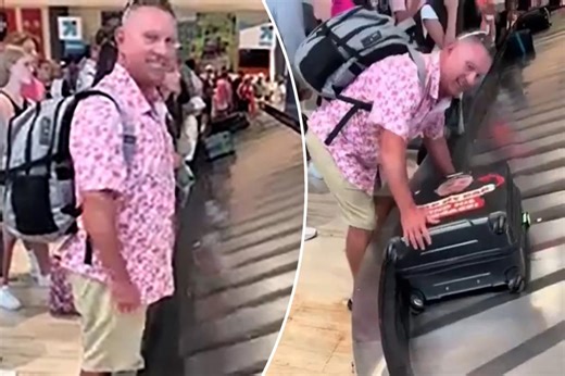 Family pulls hilarious luggage prank on dad at airport: ‘People kept laughing’