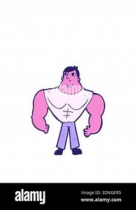 stretching up animation of cartoon body builder