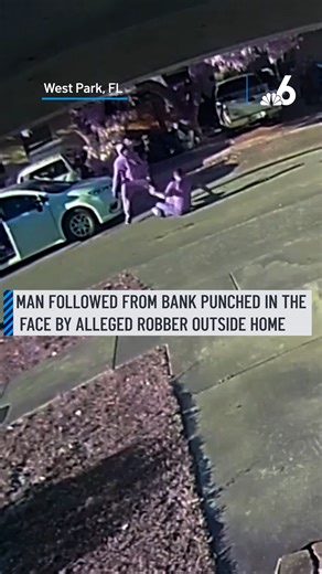 Shocking surveillance video shows the moments a robbery suspect punched a victim in the face before fleeing in Florida. The victim was returning home from the bank when he noticed several people inside a white minivan. Two of the subjects attempted to distract him while the third took money. #robbery #caughtoncamera #bank #florida | NBC 6