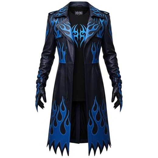 Men’s Lambskin Leather Duster Coat – Dragon Fire Flame Print Gaming Cosplay, Luxury Trench Jacket - Etsy