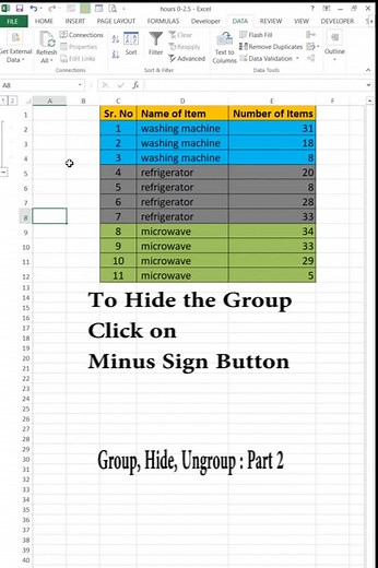 Group, hide, Ungroup in Excel Part :2 #edutokhindi #excel #excel_learning #tik #edutok #tiktot #tik_tok