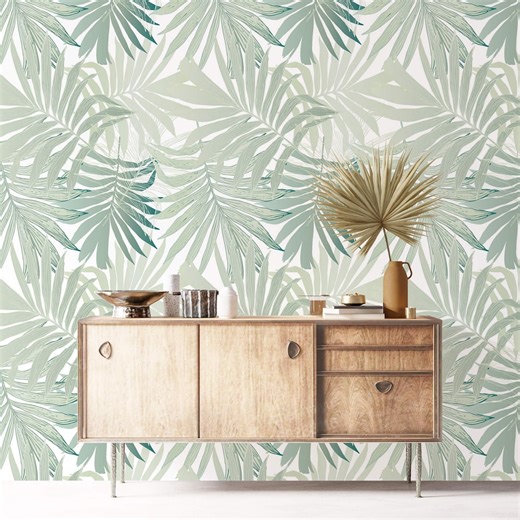 Palm Leaves Wallpaper Tropical Removable Peel and Stick or Traditional Non Woven Accent Wallpaper - Etsy UK