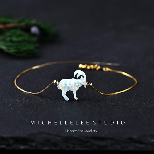 Goat Opal Bracelet, White Opal Animal Bracelet With 925 Sterling Silver Chain - Etsy