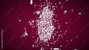 Qatar's country map is filled with a variety of Qatar's cultural icons. The map reveals animation on maroon isolated background. Graphics resource. 4k video. Stock Video