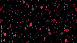 Poker Playing Cards LOOP TILE Symbol Falling with alpha. This 3d animation of the Hearts, Diamonds, Spades and Clubs Poker Card Symbols is loopable and tileable.