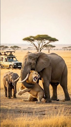 Lion Feigns Crushing Elephant—Can It Outwit the Beast? Share Your Thoughts