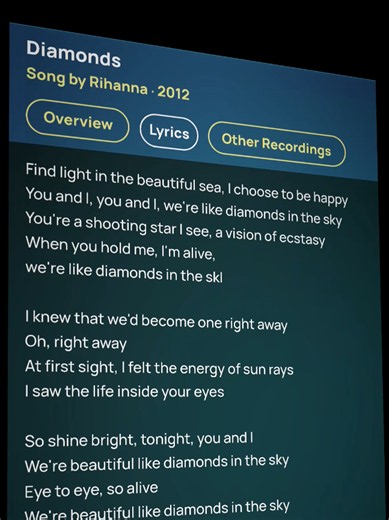 Diamonds — Rihanna lyric snippet: memorable lines