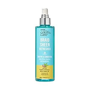 KISS COLORS & CARE Braid Sheen Spray 8.45 oz - Healthy Shine For Braids, Locs, Curls & Natural Hair, Organic Jamaican Black Castor Oil, Soothing Scalp, Instant Moisture, No Sulfates or Parabens