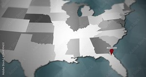 Modern United States motion graphics map - Jacksonville Pin Location Animation