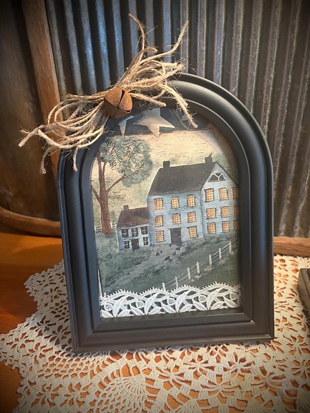 PRIMITIVE Blue Saltbox House 5x7inch Framed Home Decor Upcycled - Etsy