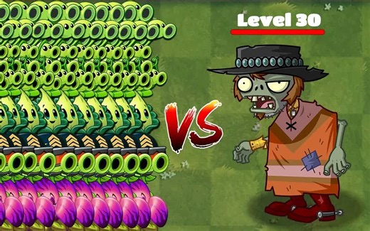 50个植物等级1使用强化技能 VS Poncho僵尸（等级30) - PvZ 2 游戏玩法