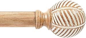 Zeerobee Wood Curtain Rods for Windows 32 to 72, 1 Inch Heavy Duty Drapery Rods with Imitation Wood Grain Leaf Pattern Finials, Indoor/Outdoor Modern Curtain Pole, 32"-72", Brown