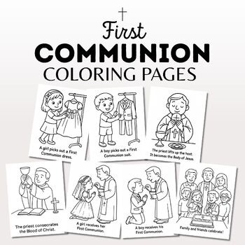 First Communion Coloring Pages for Kids | Catholic Sacrament Worksheets