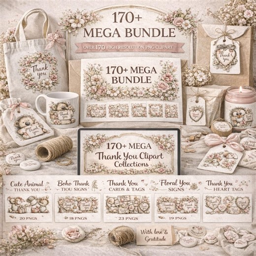 Thank You Clipart Mega Bundle - 170 PNG Designs for Thank You Cards - Tags, Stickers - Order Inserts - Etsy
