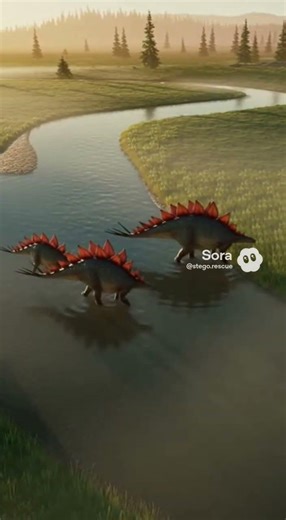 Stegosaurus Herd Crossing a Prehistoric River | Aerial Dinosaur Documentary #Stegosaurus