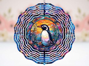 Stained Glass Penguin Wind Spinner, 10-inch Arctic Art Decor #224