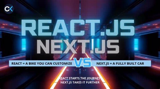 CodeKerdos on Instagram: "React vs Next.js — When to Choose What? 🟦 React = Custom Bike React gives you pure UI building freedom. But things like routing, SEO, and structure → you handle yourself. Use React when: ✔ Client-side heavy app ✔ SEO not important ✔ Small–medium projects ✔ You want full control & flexibility Analogy: React = Royal Enfield frame + engine You customize everything yourself. 🟩 Next.js = Ready Car Next.js gives you a full setup: ✔ Routing ✔ Server Rendering ✔ APIs ✔ SEO bo