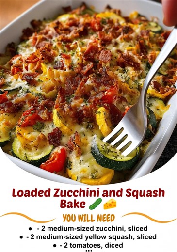Loaded Zucchini and Squash Bake 🥒🧀 A hearty and cheesy dish that showcases the fresh flavors of zucchini, yellow squash, tomatoes, and crispy bacon, all baked to perfection for a comforting meal. Ingredients: - 2 medium-sized zucchini, sliced - 2 medium-sized yellow squash, sliced - 2 tomatoes, diced - 1/2 white onion, chopped - 4-6 slices of bacon, cooked and crumbled ............................................. Recipe in First Coʍmеոτ 👇 | Meal Prep Recipes