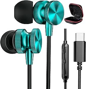 USB C Headphones for Apple iPhone 16 15 Pro Max iPad 16e Google Pixel 9 8 8A 7 6 Type C Corded Earphones Small In Ear Wired Earbud Microphone for Samsung Galaxy S25 S24 S23 FE S22 Ultra S21 Plus Green