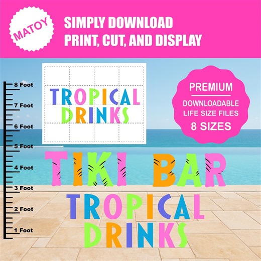 Tiki Bar & Tropical Drinks – Colorful Text Template Set | Pool Party Decor | (digital Download) - Etsy