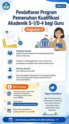 Pendaftaran SIPKA Guru Angkatan 3 dibuka! Cek jadwal dan batas daftar 5 Juni 2026. #sipka2026 #guru