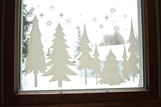 Christmas Window Clings, Reusable Static Decals, Winter Wonderland Scene With Pine Trees and Snowflakes - Etsy
