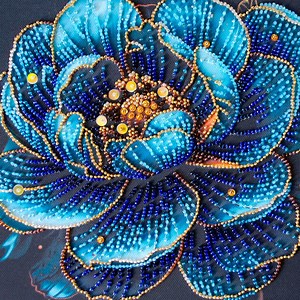 Bead Embroidery Kit Royal Bloom, Peony Embroidery, Beaded Blue Flower, DIY Floral Decor - Etsy