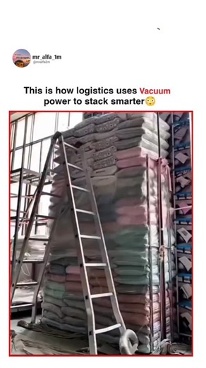 mralfa2m on Instagram: "This video shows how vacuum compression technology is used to pack a huge number of soft items efficiently. In the video, large stacks of products are placed inside a plastic cover and air is removed using powerful vacuum machines. As the air is sucked out, the items shrink in size and become tightly packed, making the stack look much smaller and well-organized. This process is extremely useful in logistics and storage. By removing air, the products take up less space, wh