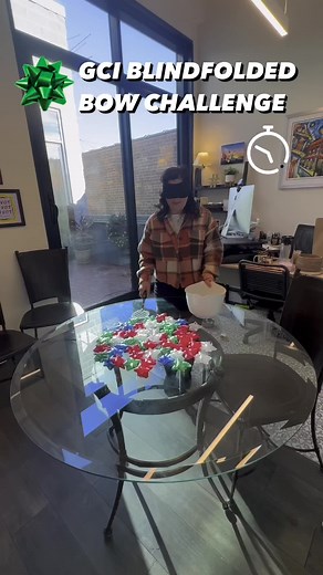 GCI Blindfolded Bow Challenge 🎁!Pick up as many bows as you can with your spatula, blindfolded! 20 seconds on the ⏰! #gci_design