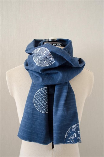 Japanese Traditional Patterns Fabric Patchwork Scarf With Wave Edge, 100% Cotton, Navy Blue, Print Fabric - Etsy