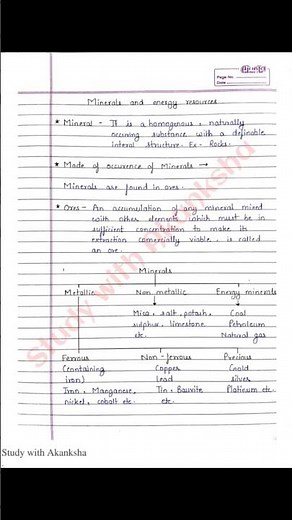 Minerals and energy resources | Class 10 Geography handwritten notes | NCERT | CBSE | Sst #shorts