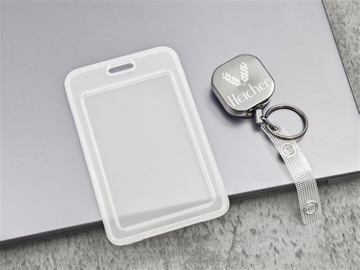 Personalized Retractable Badge Holder - Square Tin Alloy ID Card Holder With Laser Engraving, Corporate & Event Gift - Etsy