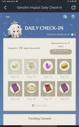 Day 22, Genshin Daily Log In