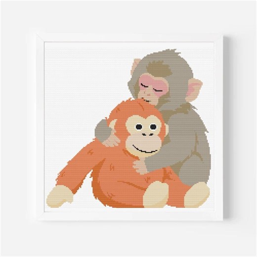 Punch Baby Monkey Cross Stitch Embroidery Pattern (PDF Download) - Etsy