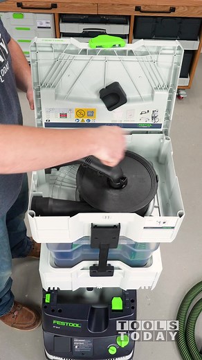 Cyclones save bags! The adding the Festool CT Cyclone CT-VA-20 to the CT26 Dust extractor, all available from @toolstoday. The cyclone integrates perfectly with the CT dust extractors and catches up to 95% of the dust before it ever enters the bag on the extractor extending the life of those bags and keeping thing things clean! - - - - - - - #TeamTOOLSTODAY - - - - - - - #toolstoday #woodshop #workshop #garage #woodworking #contractor
