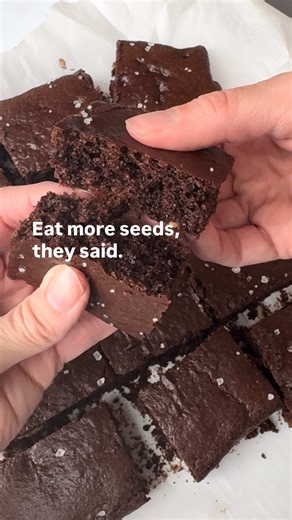 My naturopath said eat more seeds… I understood the assignment 🍫 Tahini Brownies *1 cup tahini *1/2 maple syrup *1 tsp vanilla extract *2 eggs, room temperature *1/3 cup cocoa powder *1 tbsp almond flour *1 tbsp flex seeds, ground *1/2 tsp baking soda *1/4 tsp salt *1/3 cup dark chocolate chips Bake at 350F for 22 minutes #brownies #bakingtok #chocolatelover #easybaking #cozybaking