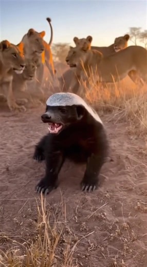Brave Honey Badger’s Death Scream Sends Lions Running in Fear! Think you’ve seen it all? Watch the world’s most fearless animal, the Honey Badger, take on a whole pride of lions! Despite being outnumbered and surrounded, this little warrior refuses to back down. Watch for the jaw-dropping moment at [timestamp] when the Honey Badger lets out a bone-chilling, terrifying scream that catches the lions completely off guard. See the shock on the lions' faces as they decide that this "small" prey is de