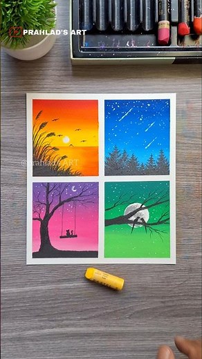 🌈 4 Seasons Drawing | Easy & Beautiful Nature Art for Beginners #art #oilpastel