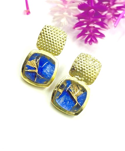 18K Gold Plated Multicolor Stone Stud Earrings, Statement Studs, Modern Artisan Jewelry, Colorful Everyday Earrings, Gift for Her. - Etsy