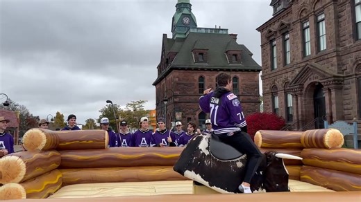The mechanical bull is up and running at The Great Amherst Street party!! Everything will be here in downtown Amherst Victoria Square until 3 PM!! | Amherst Community Living and Recreation Department