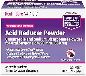 HealthCareAisle Omeprazole and Sodium Bicarbonate Powder for Oral Suspension, 20 mg/1,680 mg - 42 Packets - Acid Reducer - Effective Acid Reflux Medicine, Treats Frequent Heartburn
