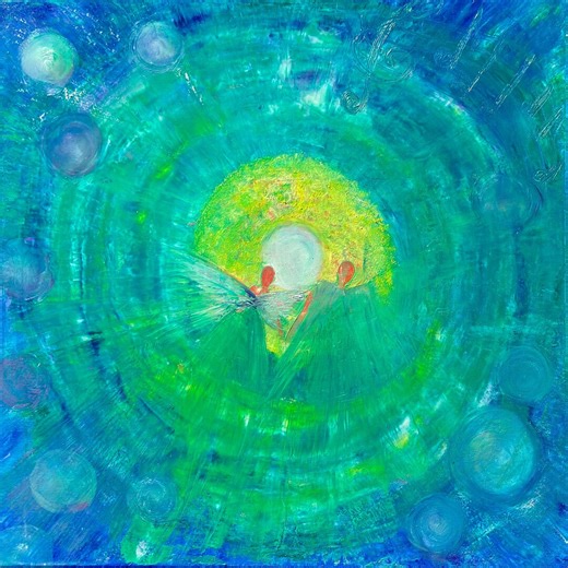 Original Oil Painting "Angels' Symphony" – Abstract Spiritual Wall Art 20x20 – Celestial Music Decor – Guardian Angels Canvas – Hand Painted