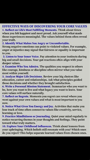Discovering Your Core Values is a deeply personal process that helps you understand what truly matters most to you. It includes the principles that define your decisions, your behavior and your sense of purpose. #fblifestyle | Nikz Bennie | Facebook